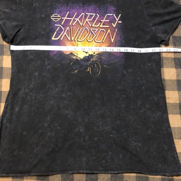 Women’s Harley Davidson Black Distressed Purple Sunrise Biker Top Shirt Blouse - Picture 5 of 7